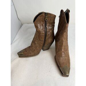 Free People Brayden Croc Western Ankle Boots NEW COLOR BROWN sz 37 EU US 6.5-7
